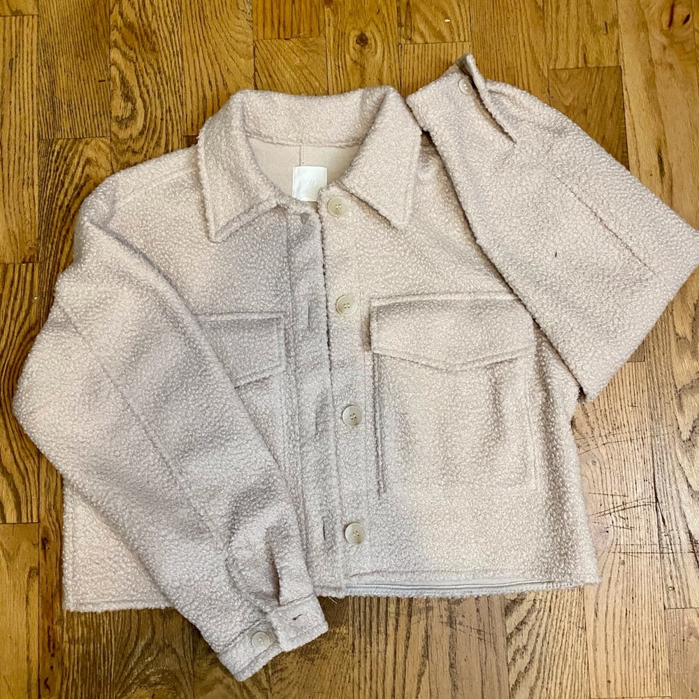 H&M cropped teddy jacket XS